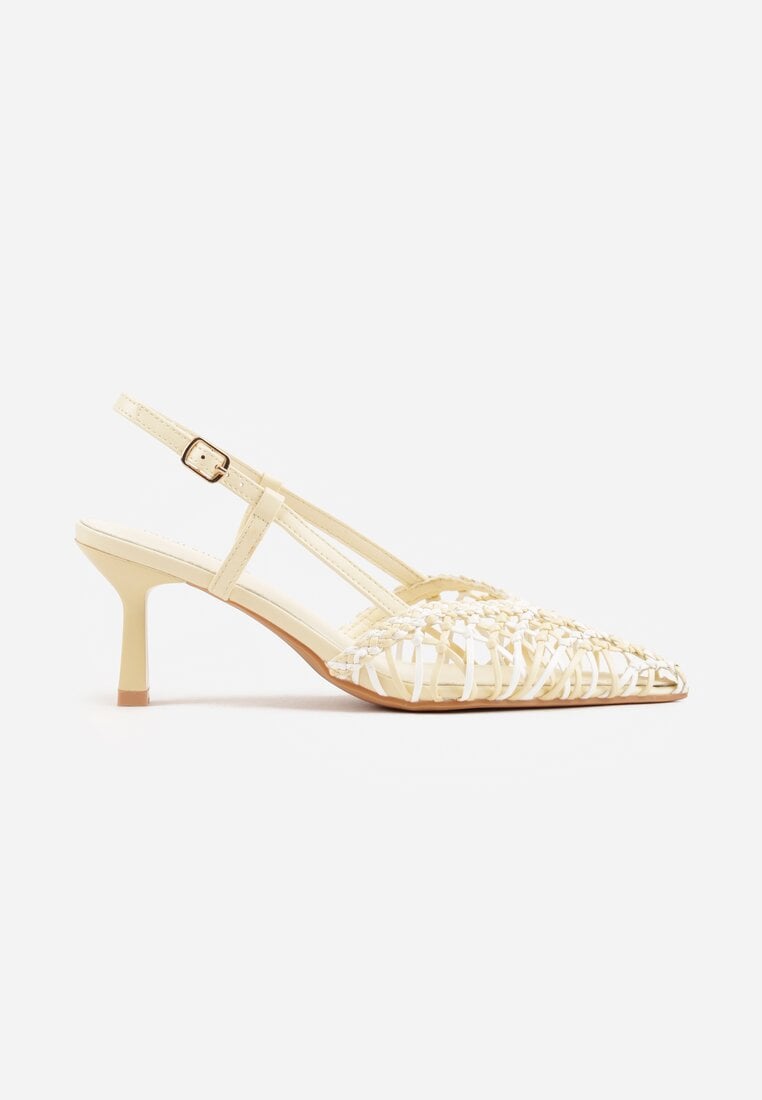 Żółte Czółenka na Szpilce z Ażurową Szydełkową Cholewką Navioil