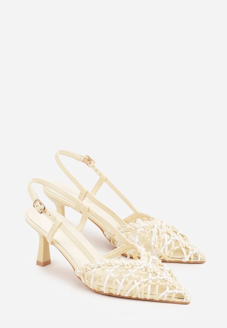 Żółte Czółenka na Szpilce z Ażurową Szydełkową Cholewką Navioil