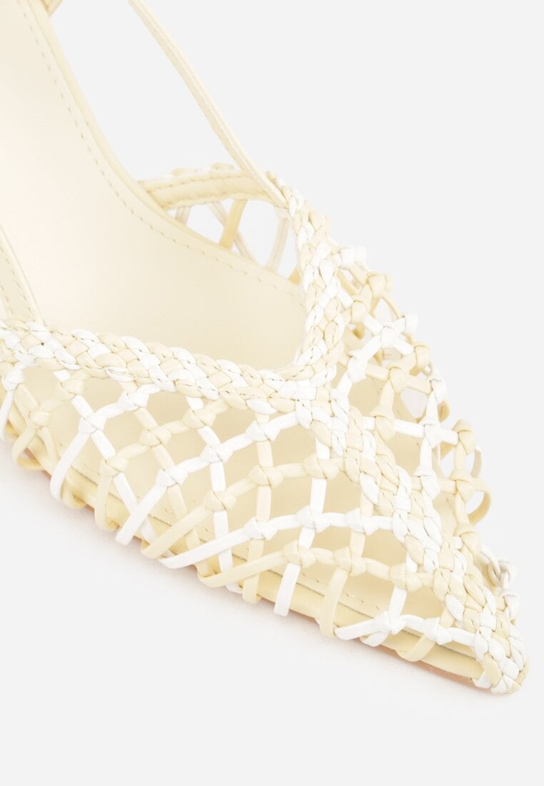 Żółte Czółenka na Szpilce z Ażurową Szydełkową Cholewką Navioil