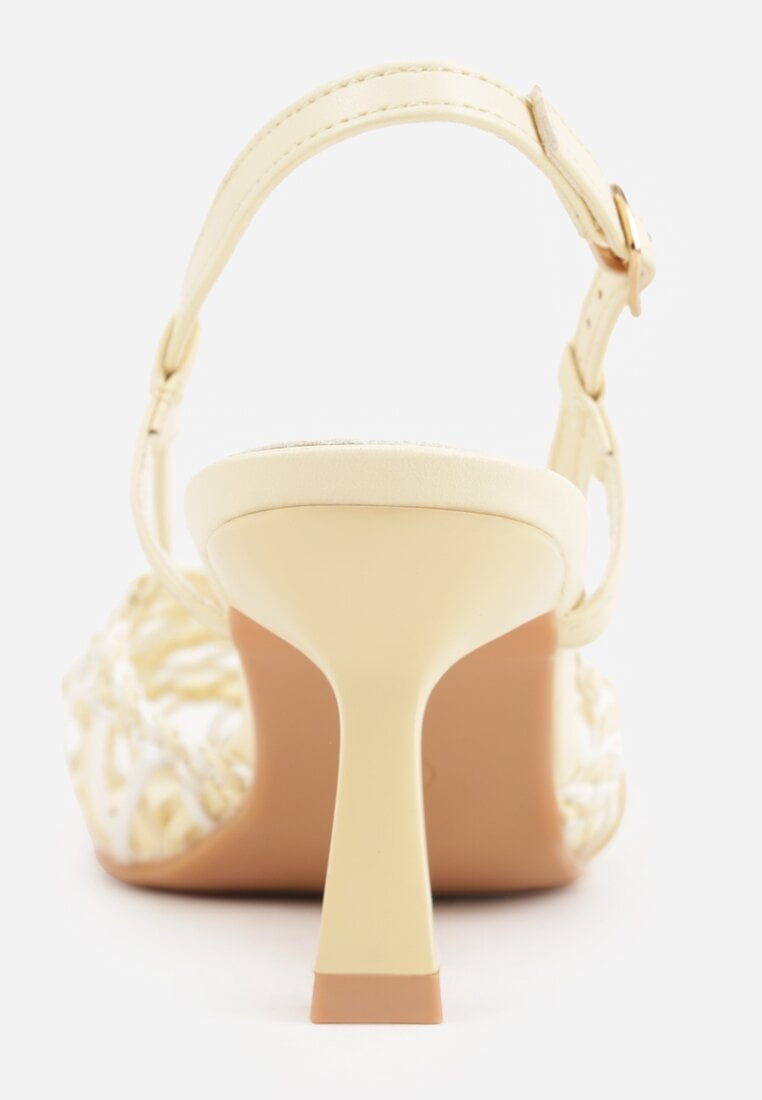 Żółte Czółenka na Szpilce z Ażurową Szydełkową Cholewką Navioil