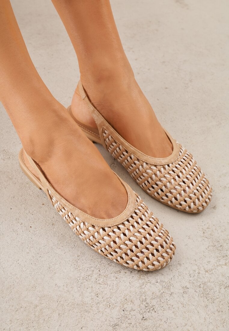 Ciemnobeżowe Plecione Baleriny Typu Slingback Ellariell