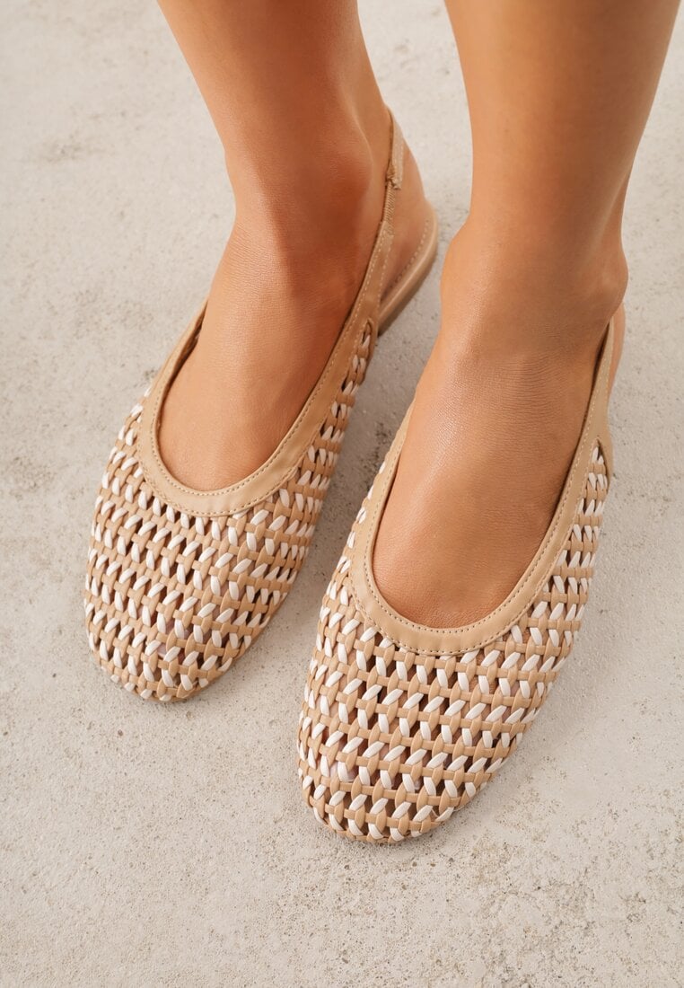 Ciemnobeżowe Plecione Baleriny Typu Slingback Ellariell