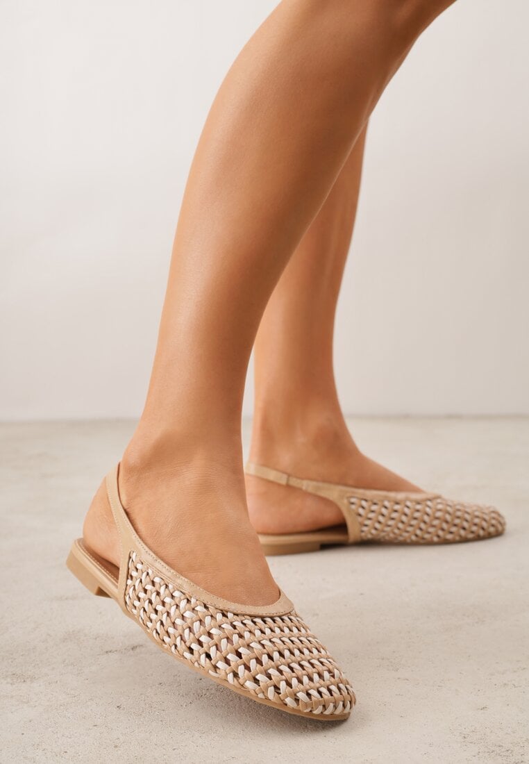 Ciemnobeżowe Plecione Baleriny Typu Slingback Ellariell