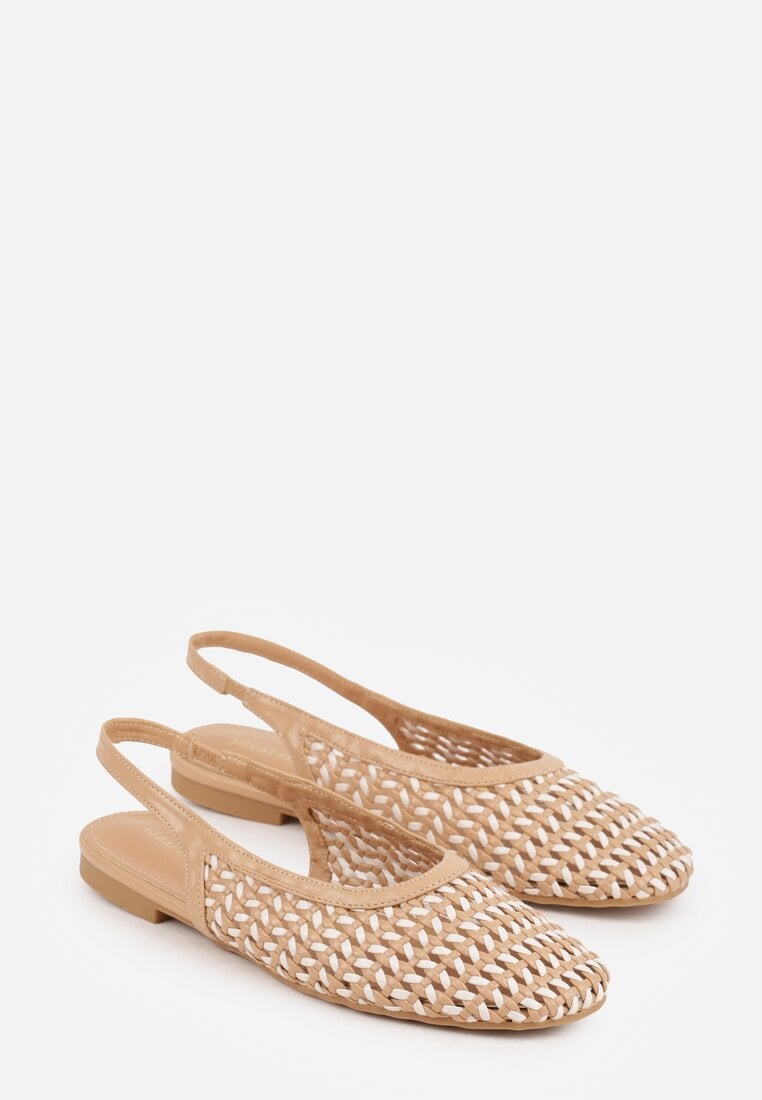 Ciemnobeżowe Plecione Baleriny Typu Slingback Ellariell