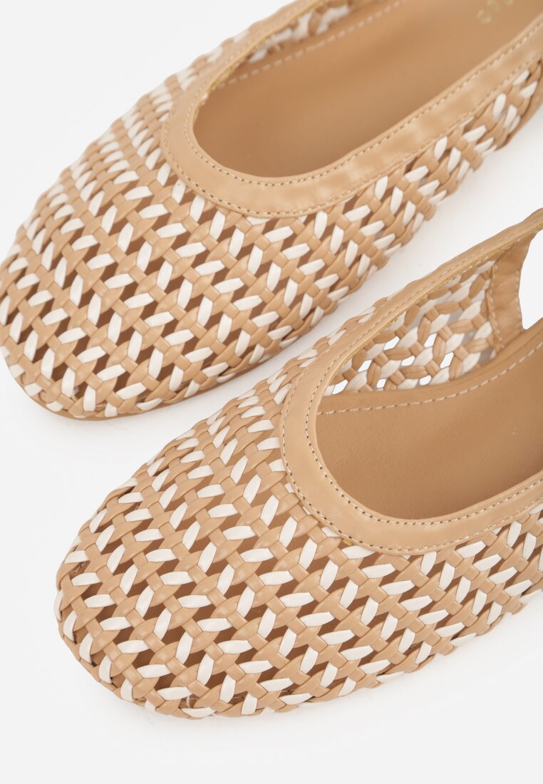 Ciemnobeżowe Plecione Baleriny Typu Slingback Ellariell