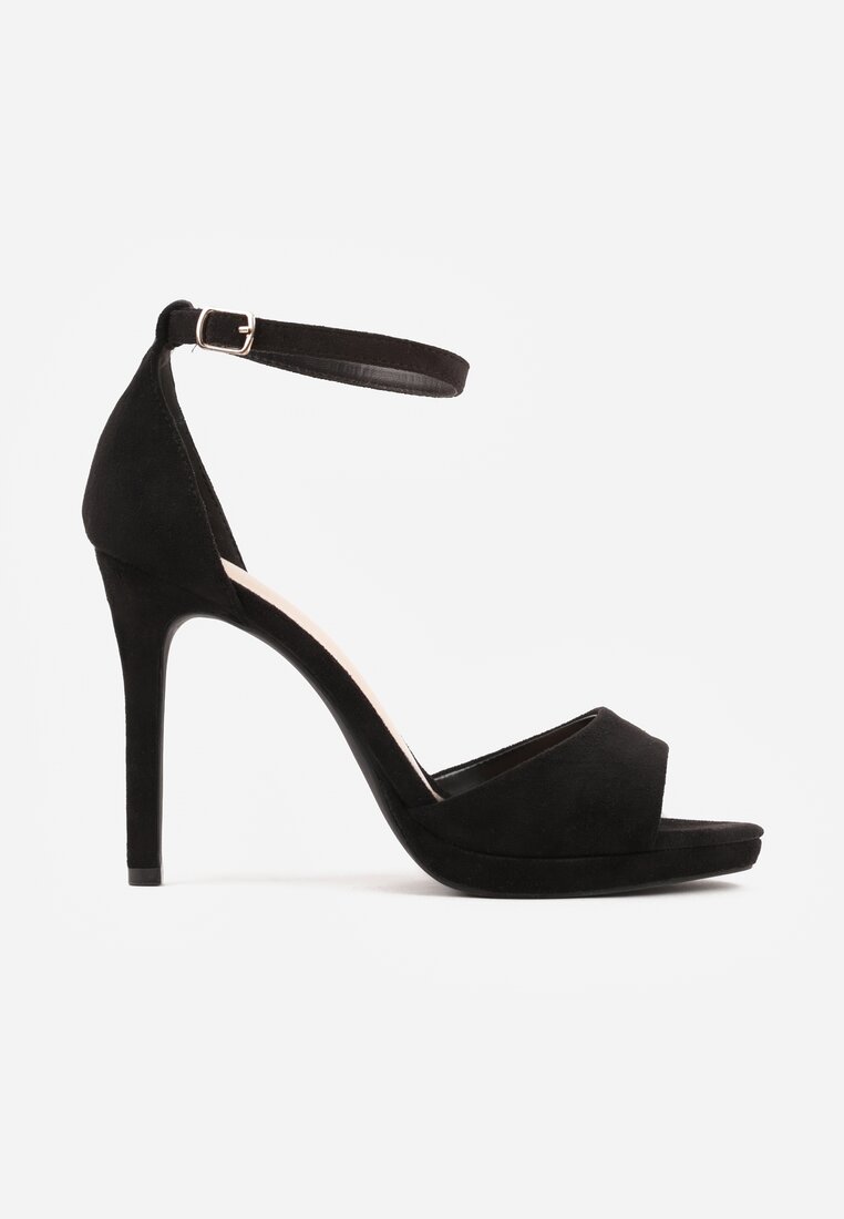 Czarne Szpilki z Imitacji Zamszu z Zapięciem na Klamerkę przy Pasku Odesei