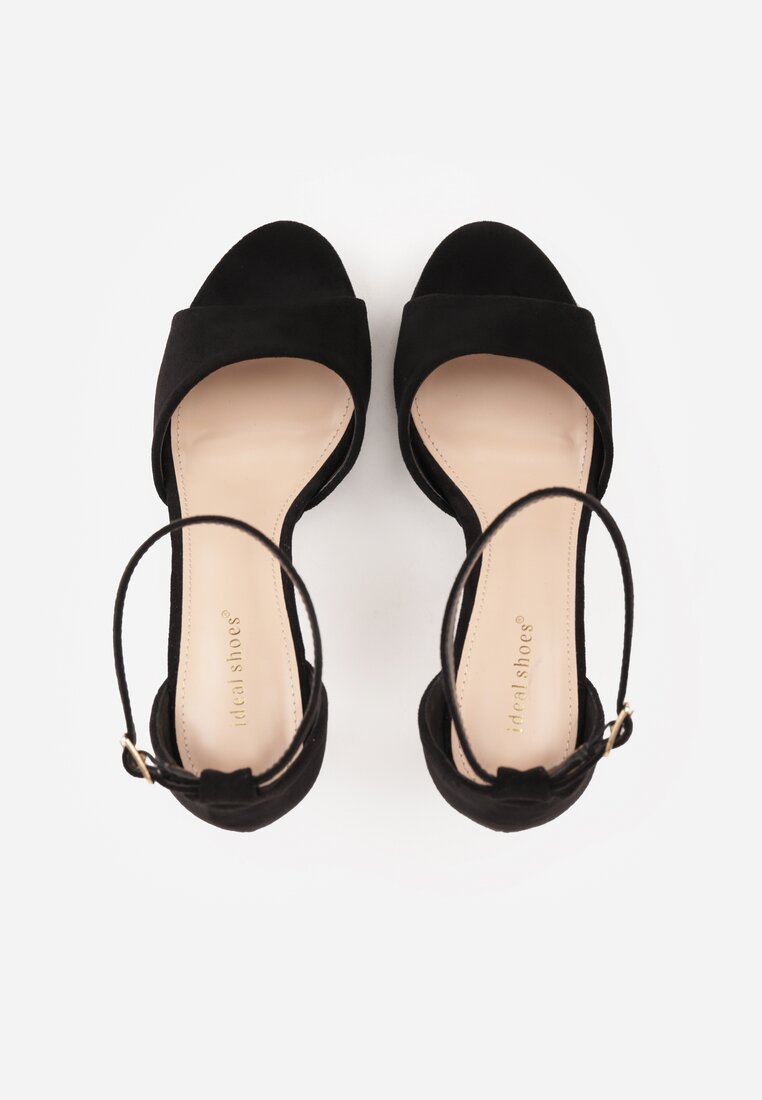 Czarne Szpilki z Imitacji Zamszu z Zapięciem na Klamerkę przy Pasku Odesei