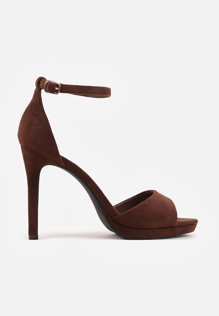 Brązowe Sandały na Szpilce z Imitacji Zamszu z Zapięciem na Klamerkę przy Pasku Odesei