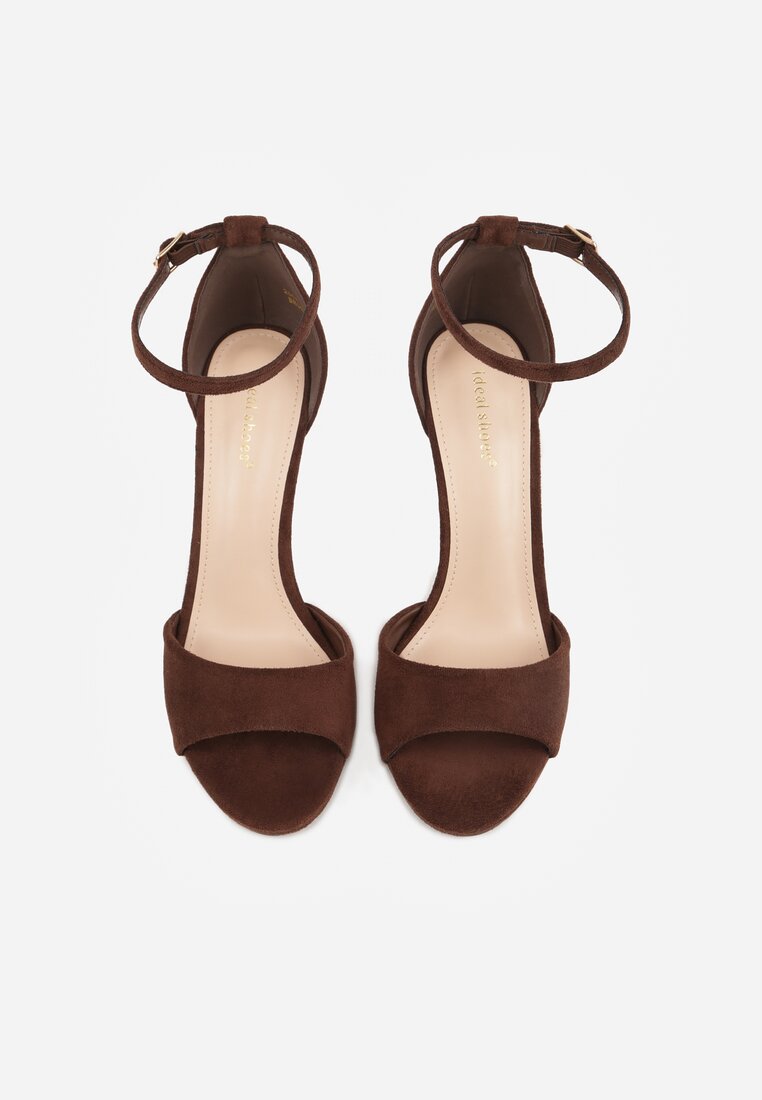 Brązowe Sandały na Szpilce z Imitacji Zamszu z Zapięciem na Klamerkę przy Pasku Odesei