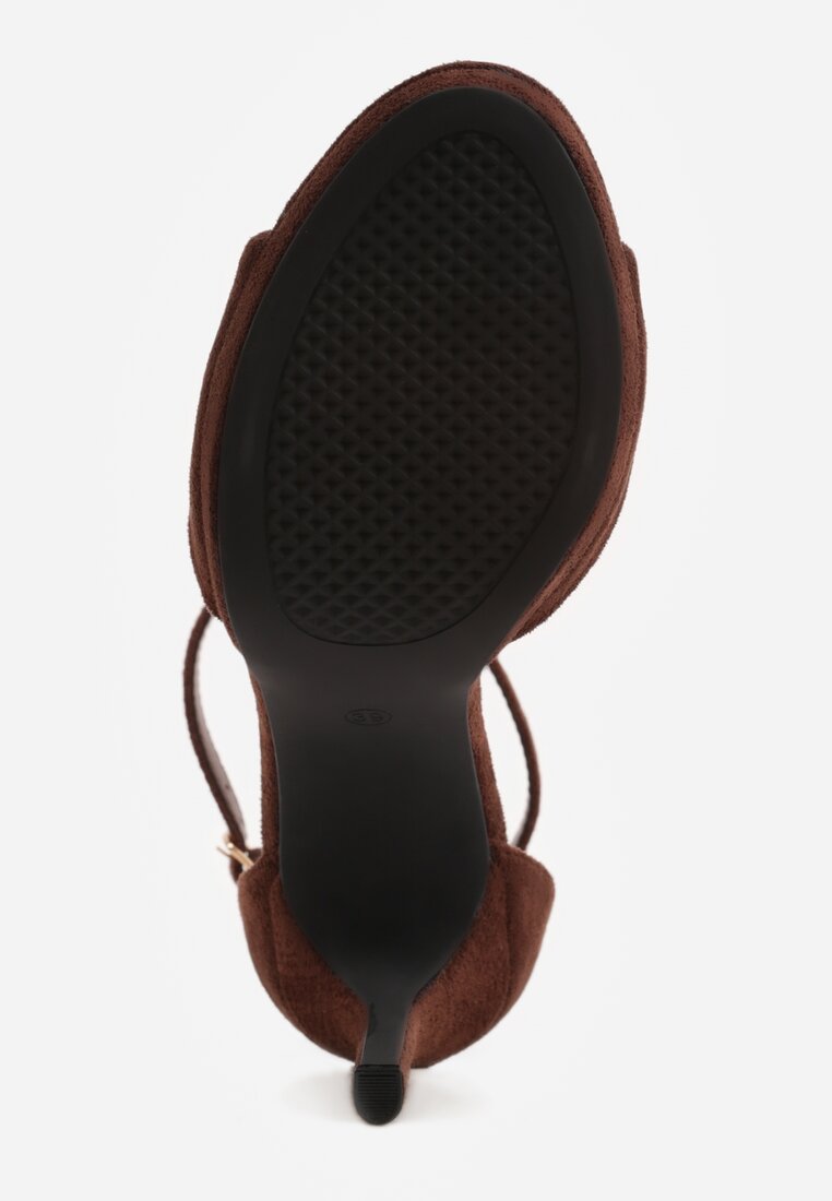 Brązowe Sandały na Szpilce z Imitacji Zamszu z Zapięciem na Klamerkę przy Pasku Odesei