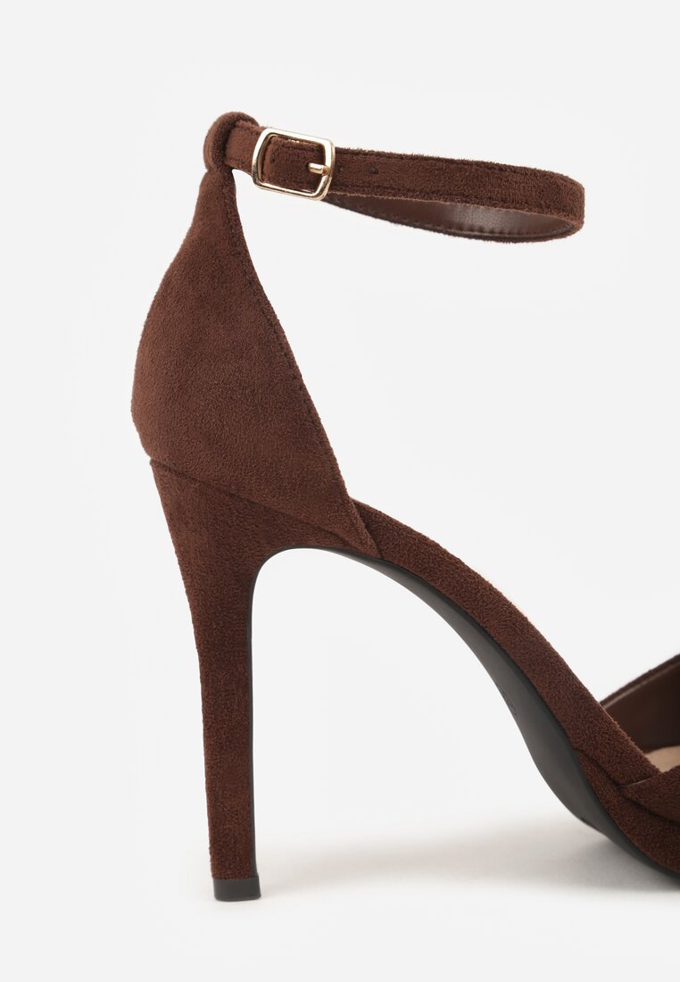 Brązowe Sandały na Szpilce z Imitacji Zamszu z Zapięciem na Klamerkę przy Pasku Odesei