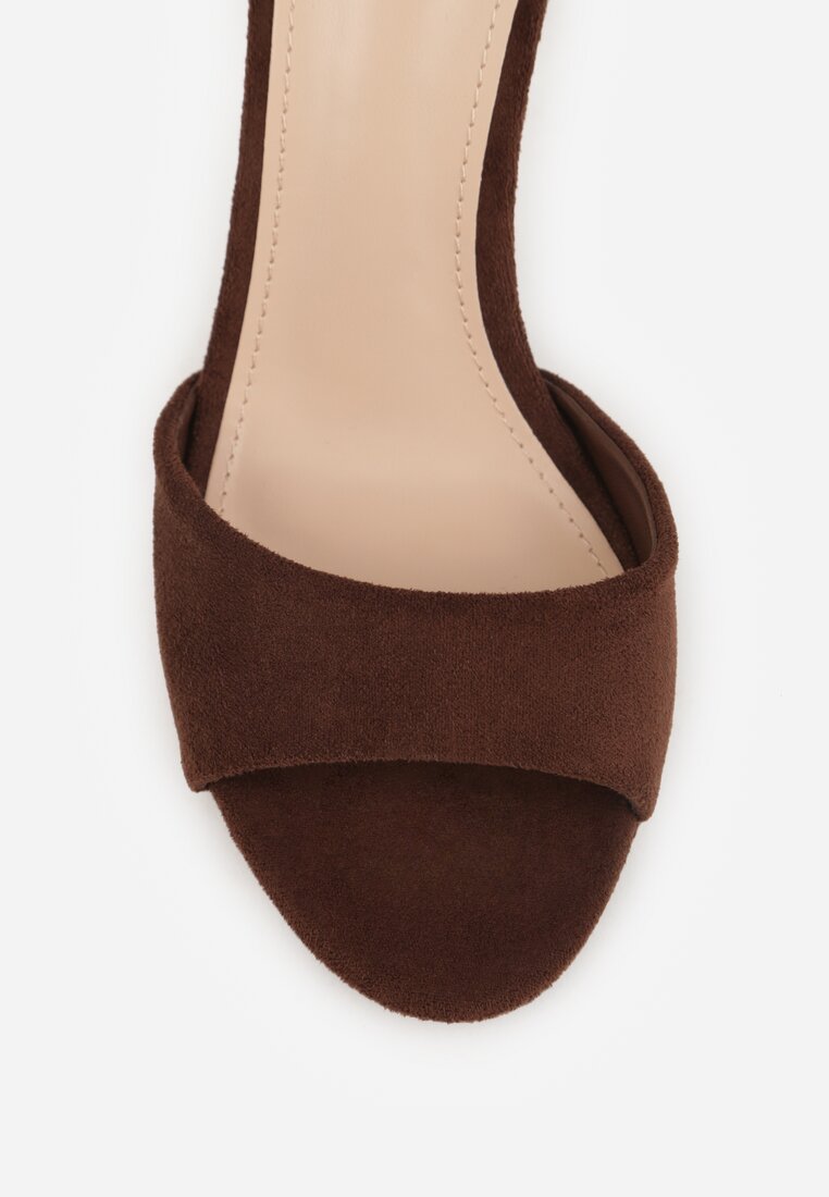Brązowe Sandały na Szpilce z Imitacji Zamszu z Zapięciem na Klamerkę przy Pasku Odesei