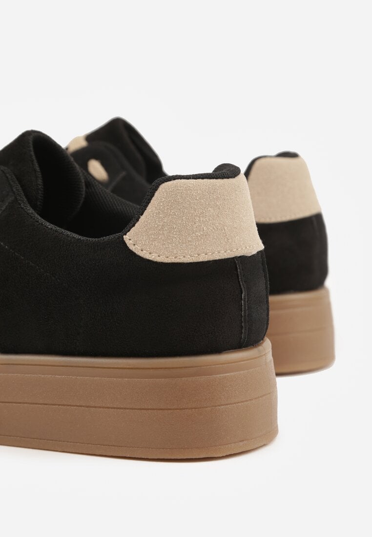 Czarne Sneakersy na Platformie w Stylu Tenisówek Ozdobione Paskami Ladia