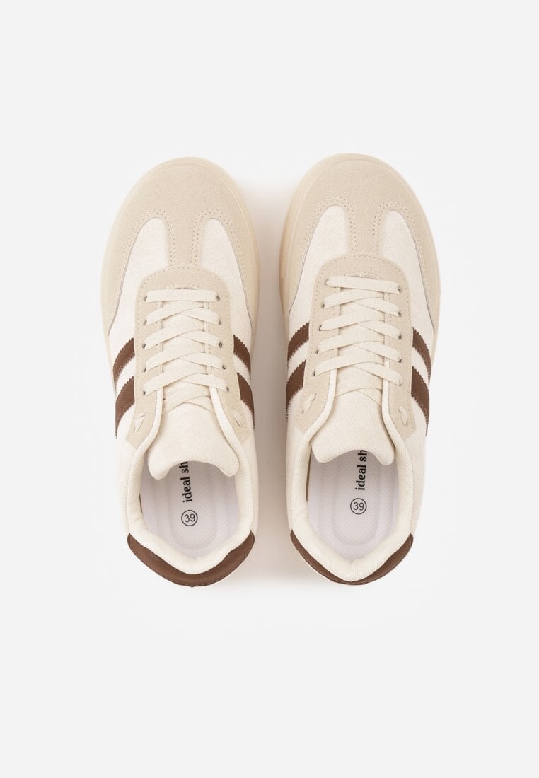 Beżowe Sneakersy na Platformie w Stylu Tenisówek Ozdobione Paskami Ladia