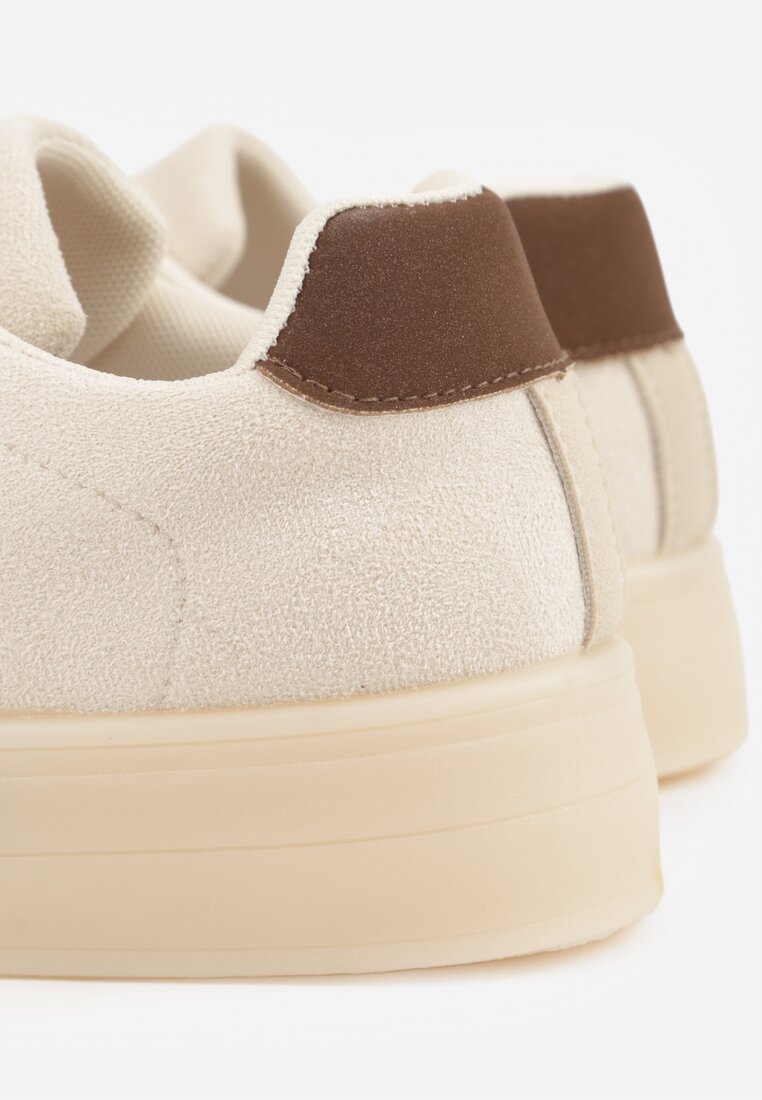 Beżowe Sneakersy na Platformie w Stylu Tenisówek Ozdobione Paskami Ladia