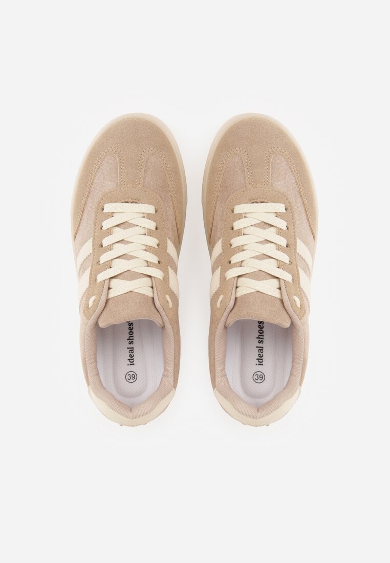 Ciemnobeżowe Sneakersy na Platformie w Stylu Tenisówek Ozdobione Paskami Ladia