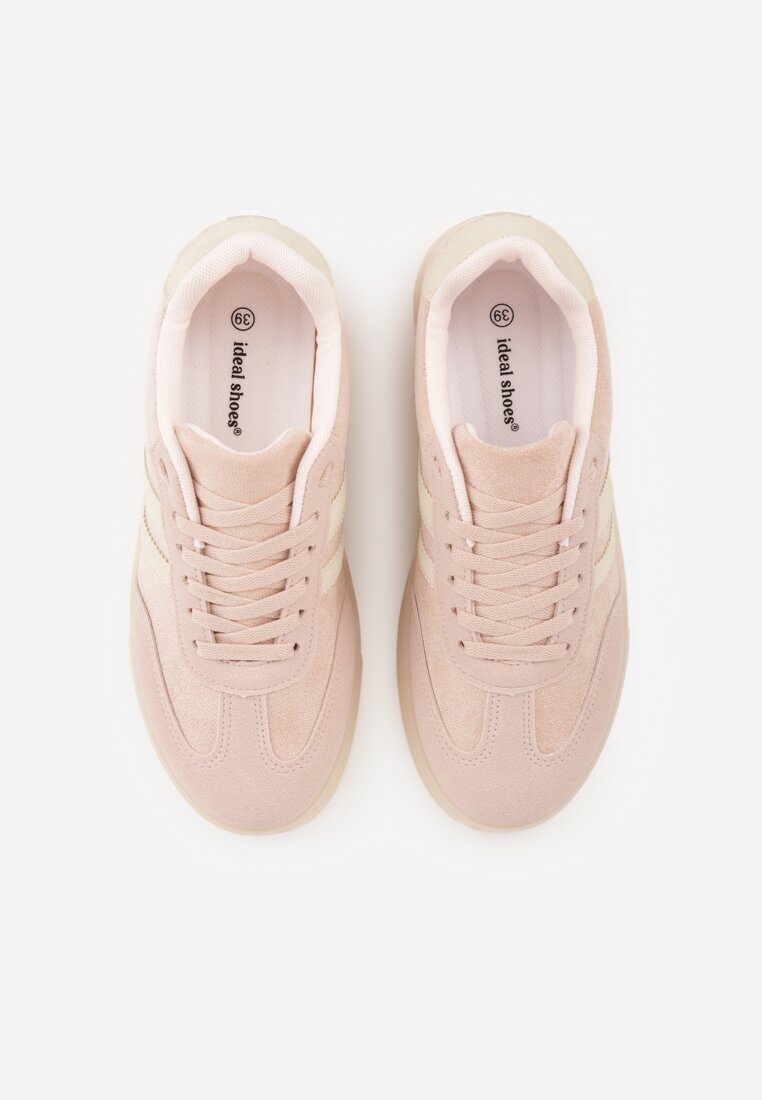 Różowe Sneakersy na Platformie w Stylu Tenisówek Ozdobione Paskami Ladia