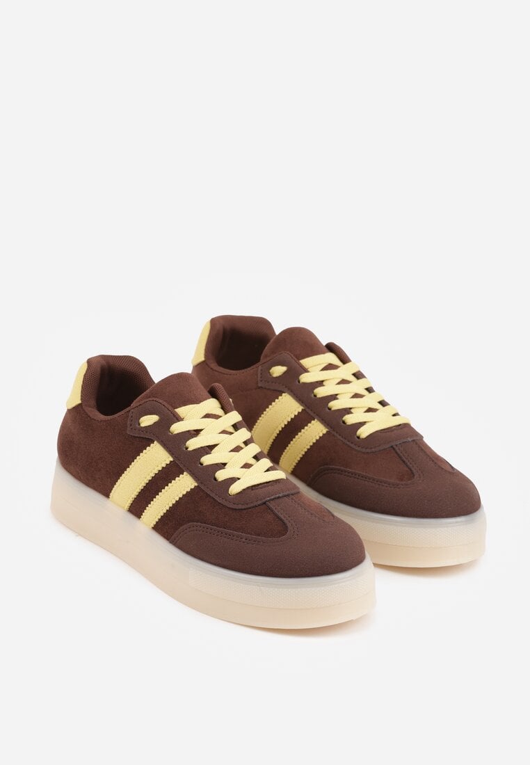 Ciemnobrązowe Sneakersy na Platformie w Stylu Tenisówek Ozdobione Paskami Ladia