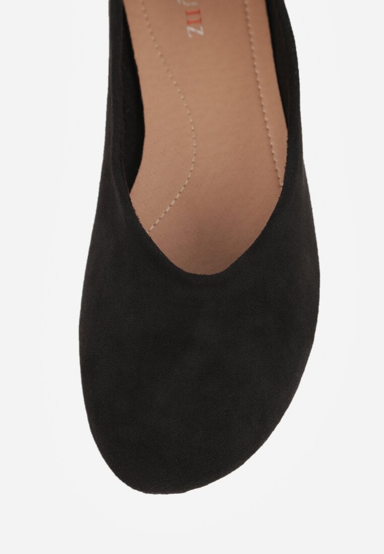 Czarne Balerinki z Imitacji Zamszu w Stylu Basic Saraphiele