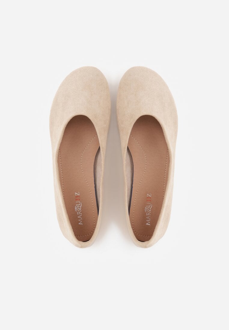 Beżowe Balerinki z Imitacji Zamszu w Stylu Basic Saraphiele