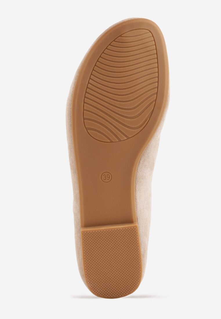 Beżowe Balerinki z Imitacji Zamszu w Stylu Basic Saraphiele