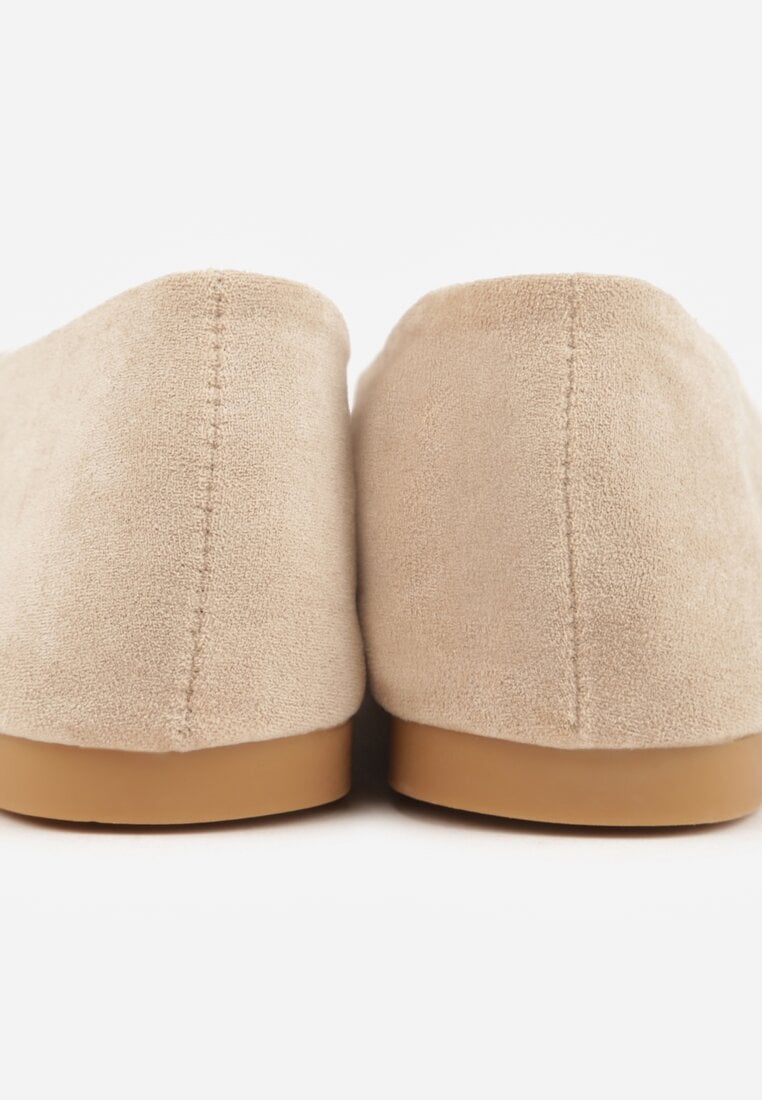 Beżowe Balerinki z Imitacji Zamszu w Stylu Basic Saraphiele