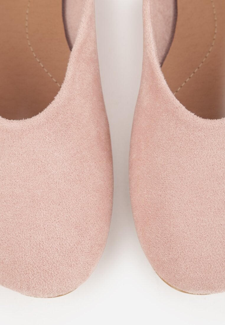 Różowe Balerinki z Imitacji Zamszu w Stylu Basic Saraphiele