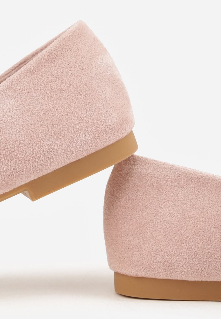 Różowe Balerinki z Imitacji Zamszu w Stylu Basic Saraphiele