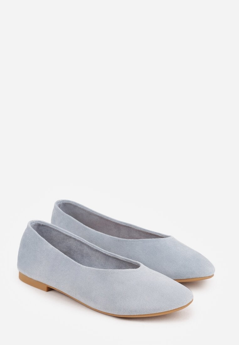 Niebieskie Balerinki z Imitacji Zamszu w Stylu Basic Saraphiele