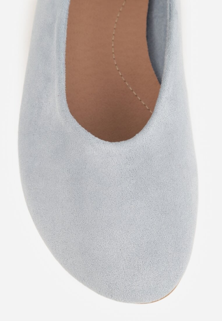 Niebieskie Balerinki z Imitacji Zamszu w Stylu Basic Saraphiele