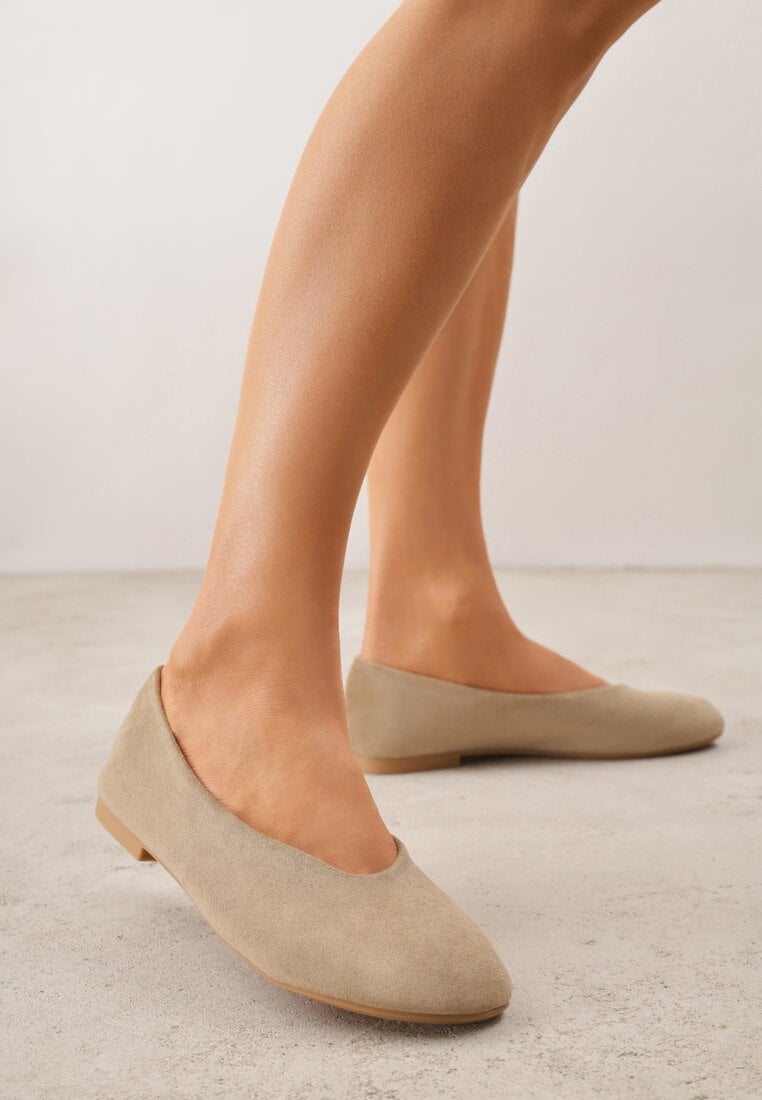 Zielone Balerinki z Imitacji Zamszu w Stylu Basic Saraphiele