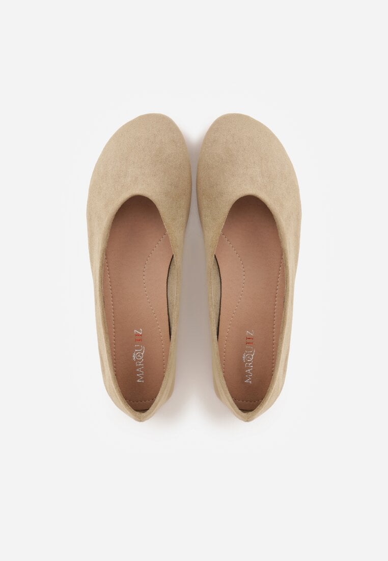 Zielone Balerinki z Imitacji Zamszu w Stylu Basic Saraphiele