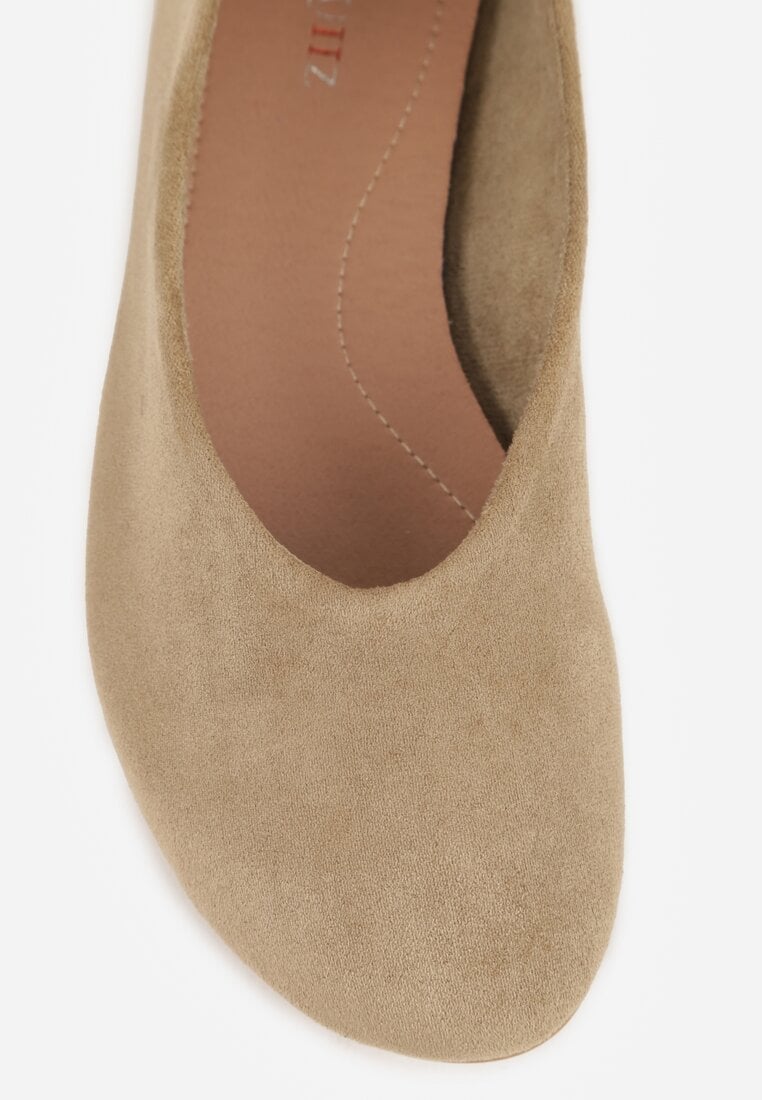 Zielone Balerinki z Imitacji Zamszu w Stylu Basic Saraphiele