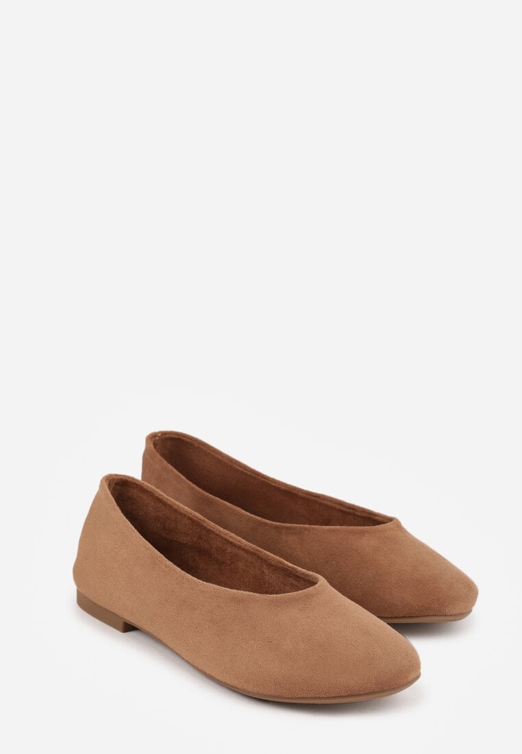 Brązowe Balerinki z Imitacji Zamszu w Stylu Basic Saraphiele