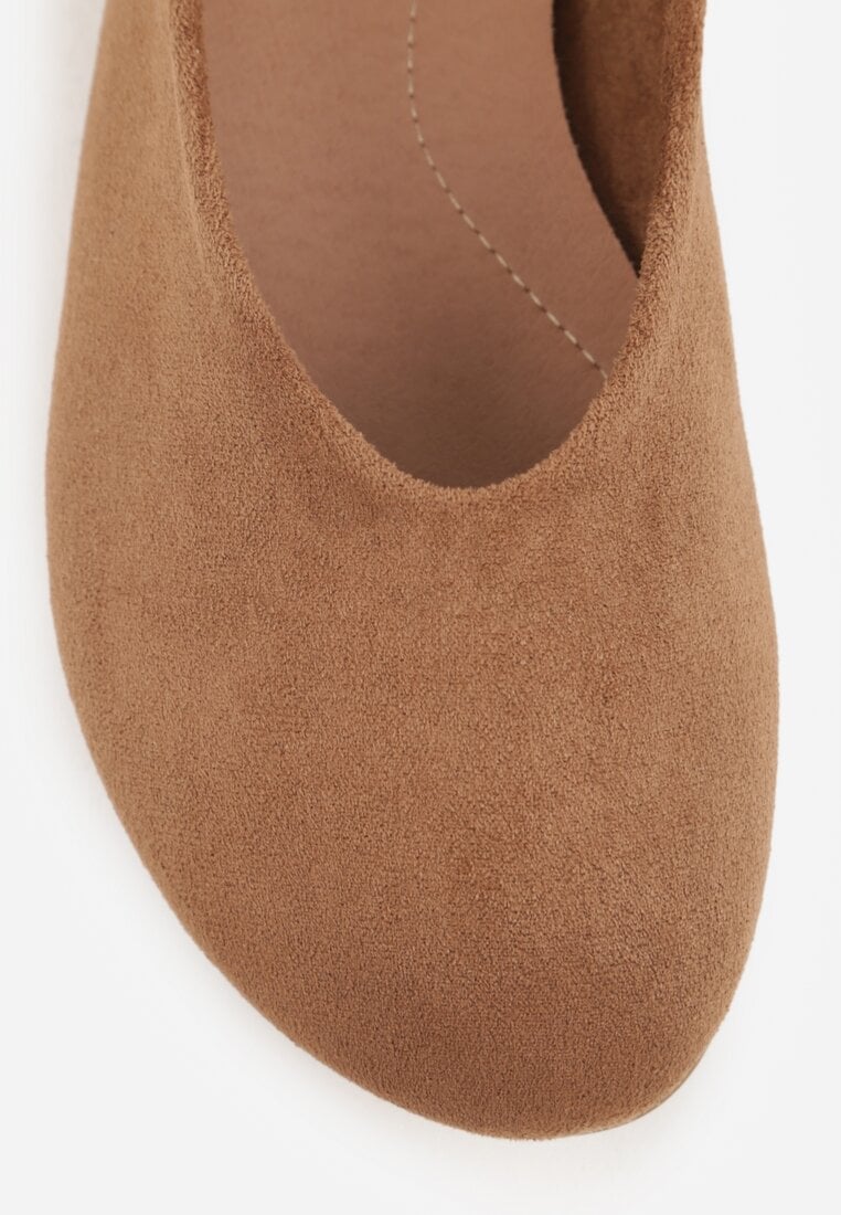 Brązowe Balerinki z Imitacji Zamszu w Stylu Basic Saraphiele