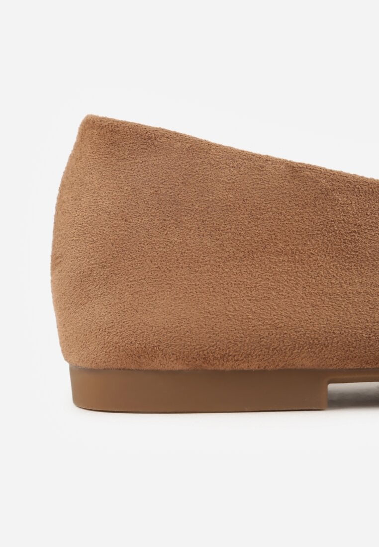 Brązowe Balerinki z Imitacji Zamszu w Stylu Basic Saraphiele