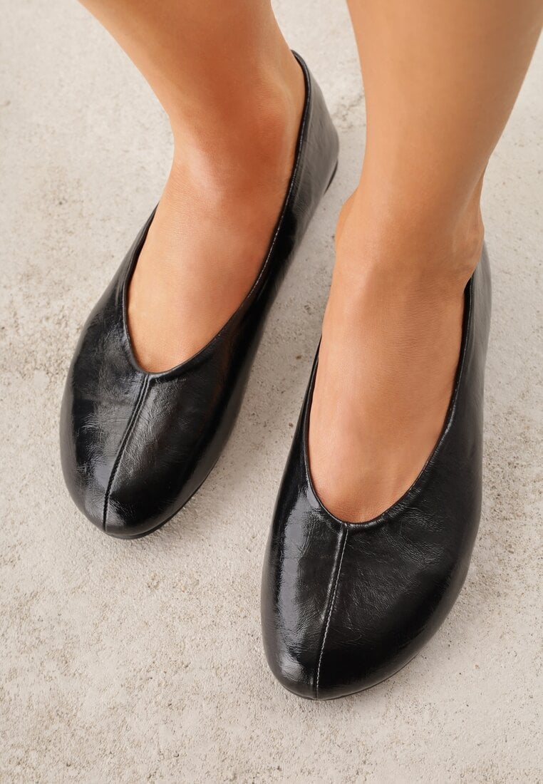 Czarne Gładkie Balerinki Basic z Zaokrąglonym Noskiem Kaleta