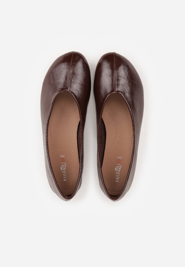 Brązowe Gładkie Balerinki Basic z Zaokrąglonym Noskiem Kaleta