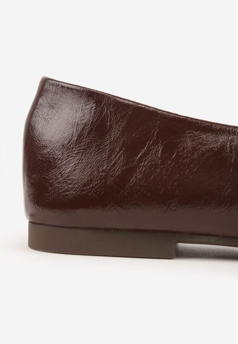 Brązowe Gładkie Balerinki Basic z Zaokrąglonym Noskiem Kaleta