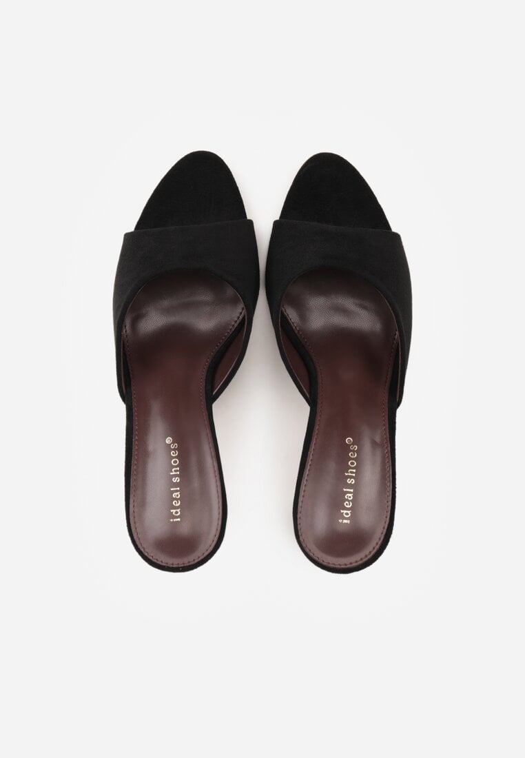 Czarne Klapki na Szpilce z Imitacji Zamszu z Noskiem Peep Toe Merissaura