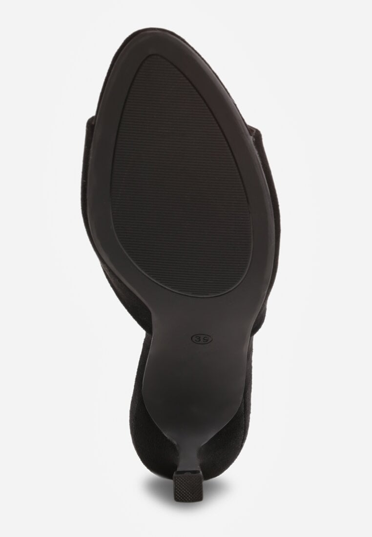 Czarne Klapki na Szpilce z Imitacji Zamszu z Noskiem Peep Toe Merissaura
