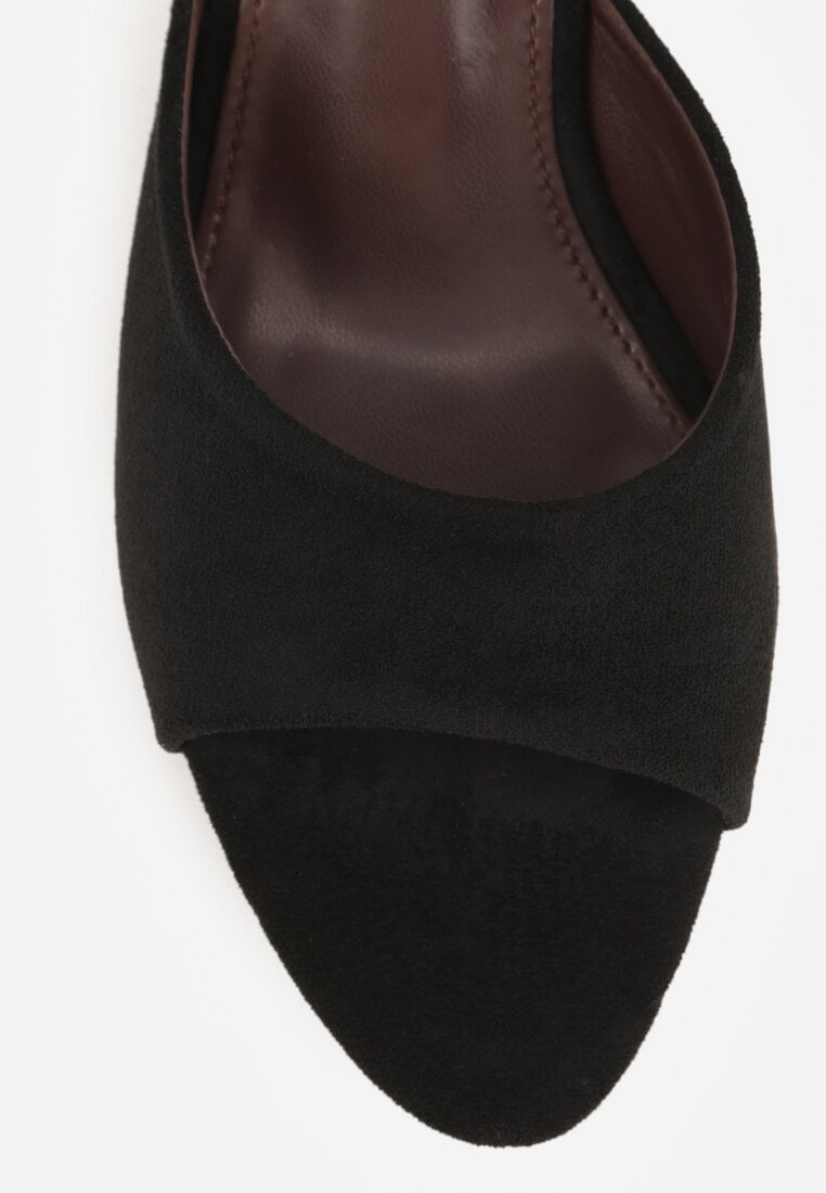 Czarne Klapki na Szpilce z Imitacji Zamszu z Noskiem Peep Toe Merissaura