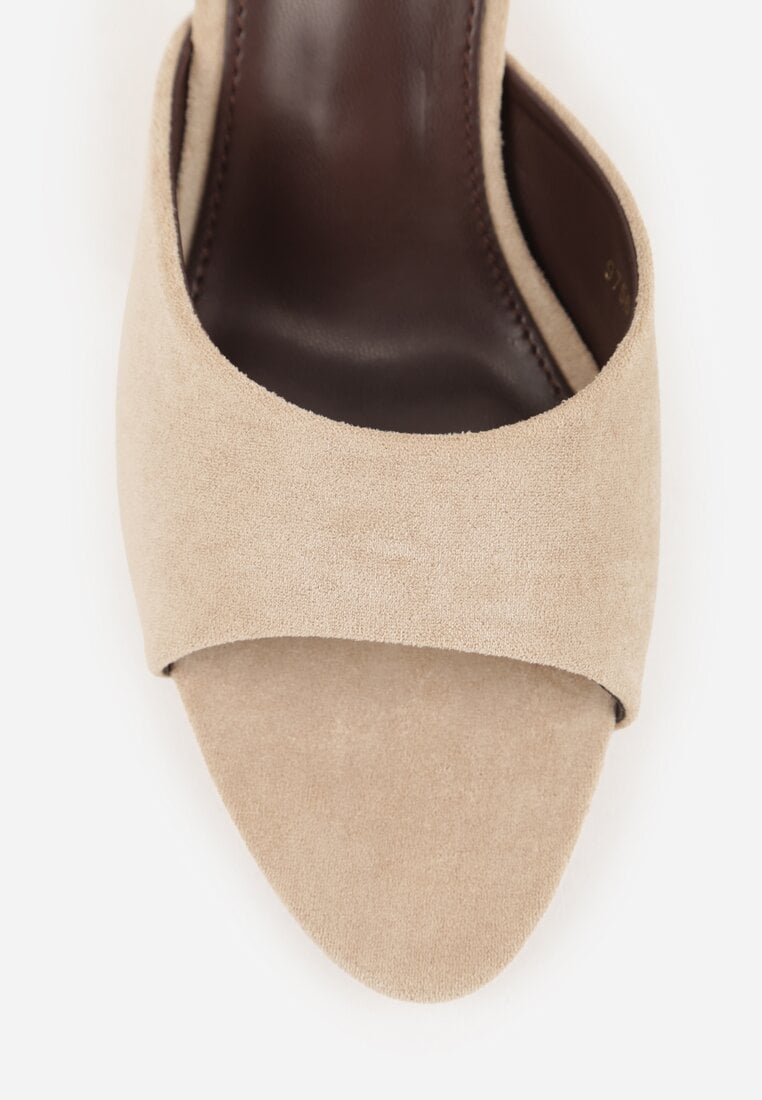 Beżowe Klapki na Szpilce z Imitacji Zamszu z Noskiem Peep Toe Merissaura