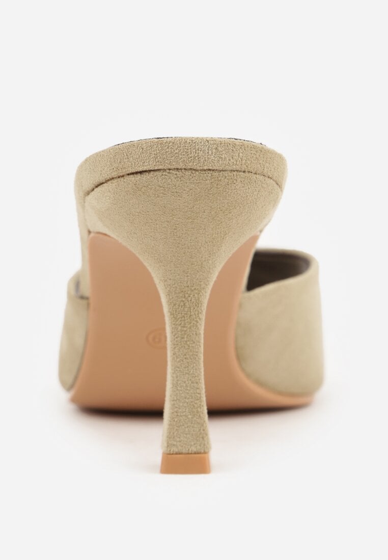 Zielone Klapki na Szpilce z Imitacji Zamszu z Noskiem Peep Toe Merissaura