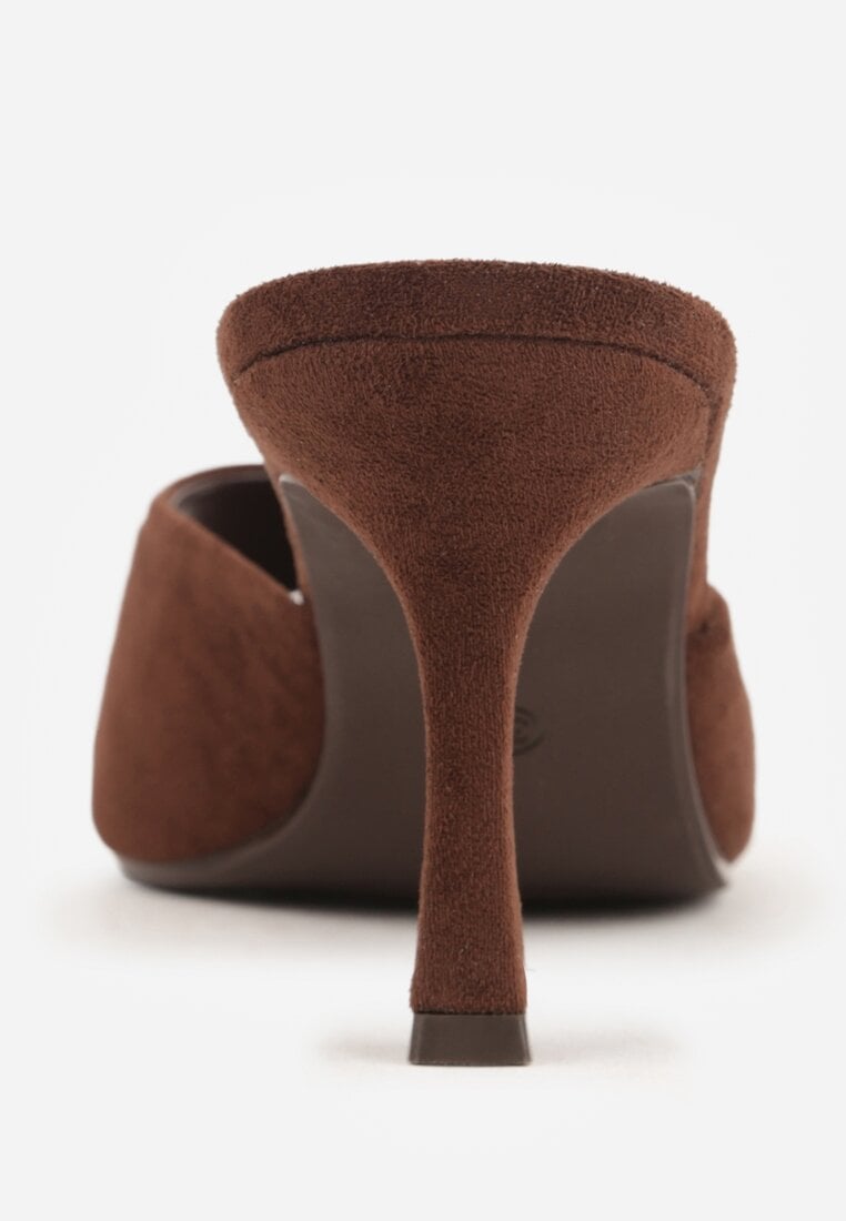 Brązowe Klapki na Szpilce z Imitacji Zamszu z Noskiem Peep Toe Merissaura