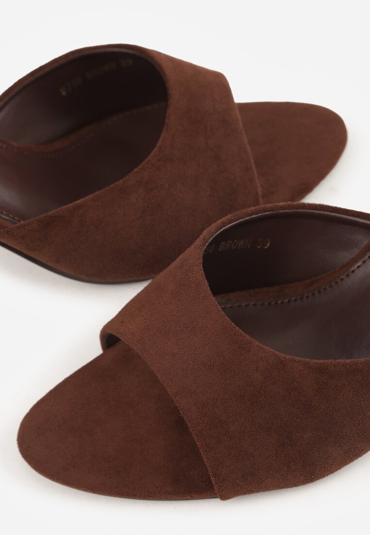 Brązowe Klapki na Szpilce z Imitacji Zamszu z Noskiem Peep Toe Merissaura