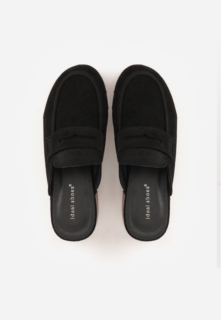 Czarne Klapki Drewniaki o Fasonie Loafersów z Ozdobnymi Nitami Sargita