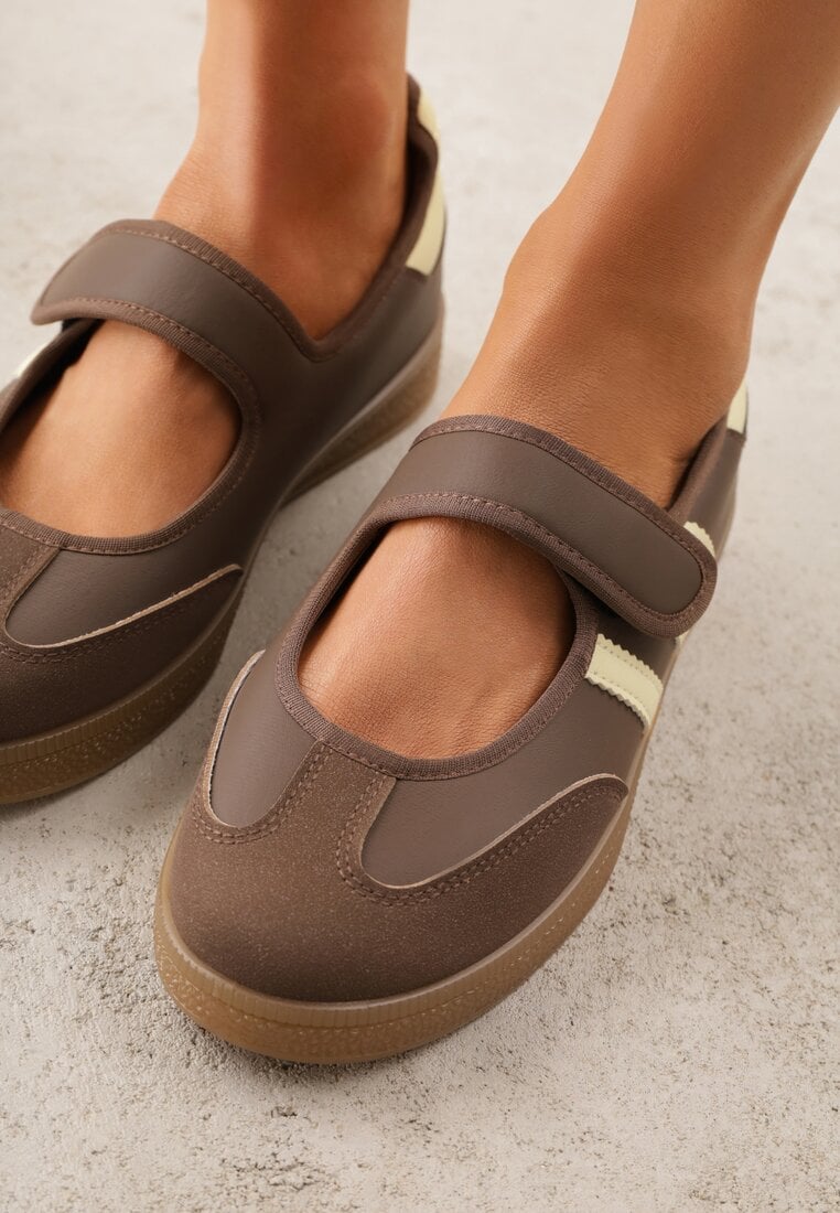 Brązowe Tenisówki Sneakeriny z Paskiem na Rzep Pirel