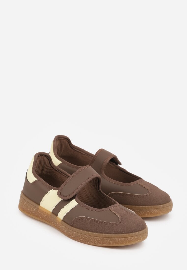 Brązowe Tenisówki Sneakeriny z Paskiem na Rzep Pirel