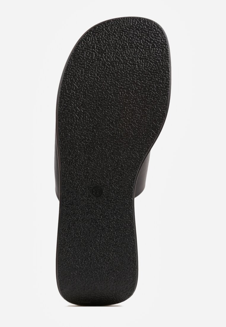 Czarne Klapki Japonki na Koturnie w Stylu Drewniaków Triaqueena